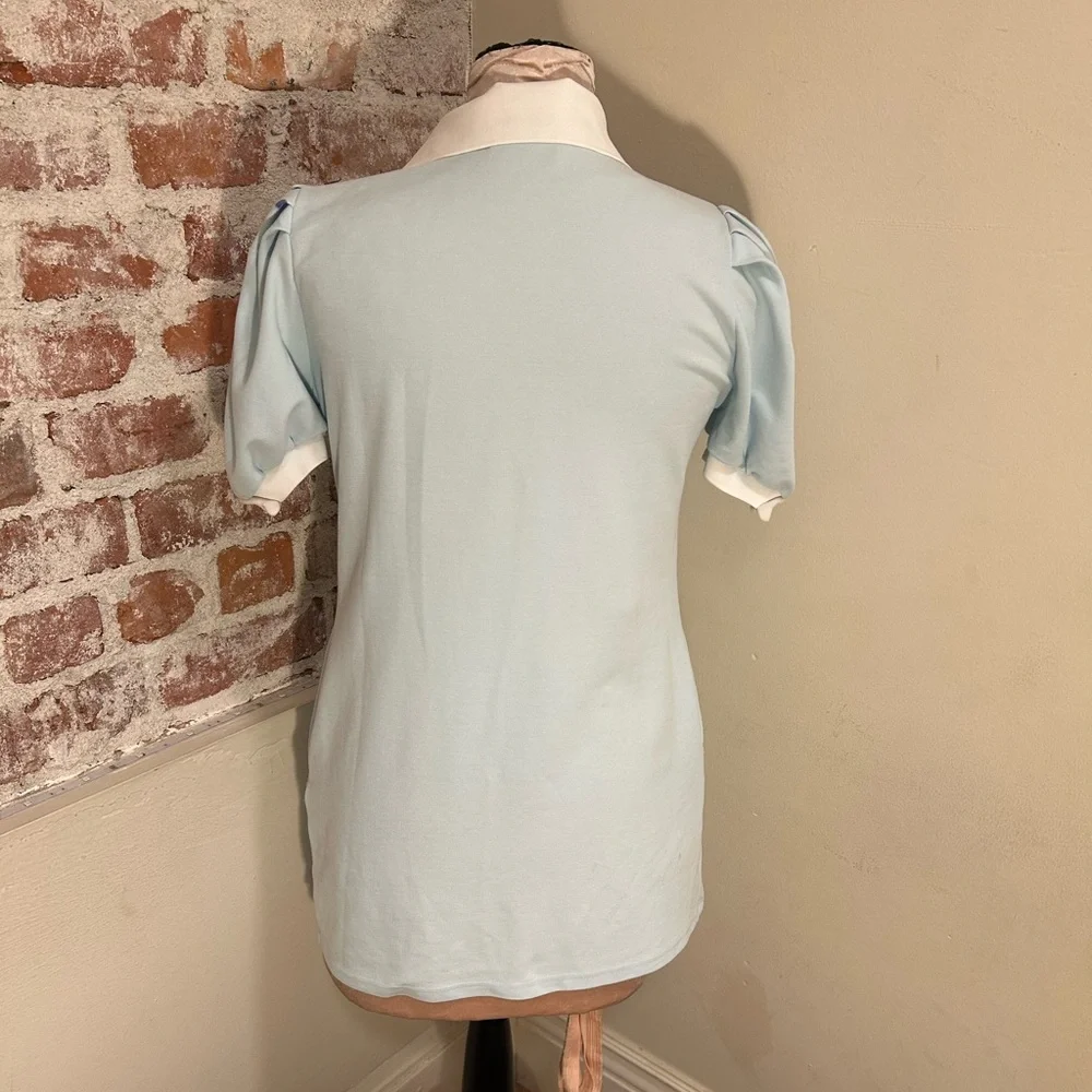 Grace Chow powder blue short sleeve mini shirt dress collared 3D wings Small - Picture 6 of 14